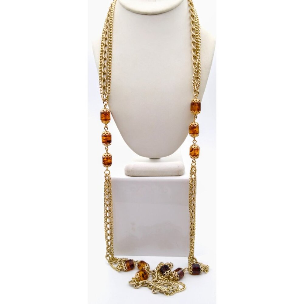 Sarah Coventry Wild Honey Necklace, Vintage Gold Tone Eloxal Chain Multi Strand